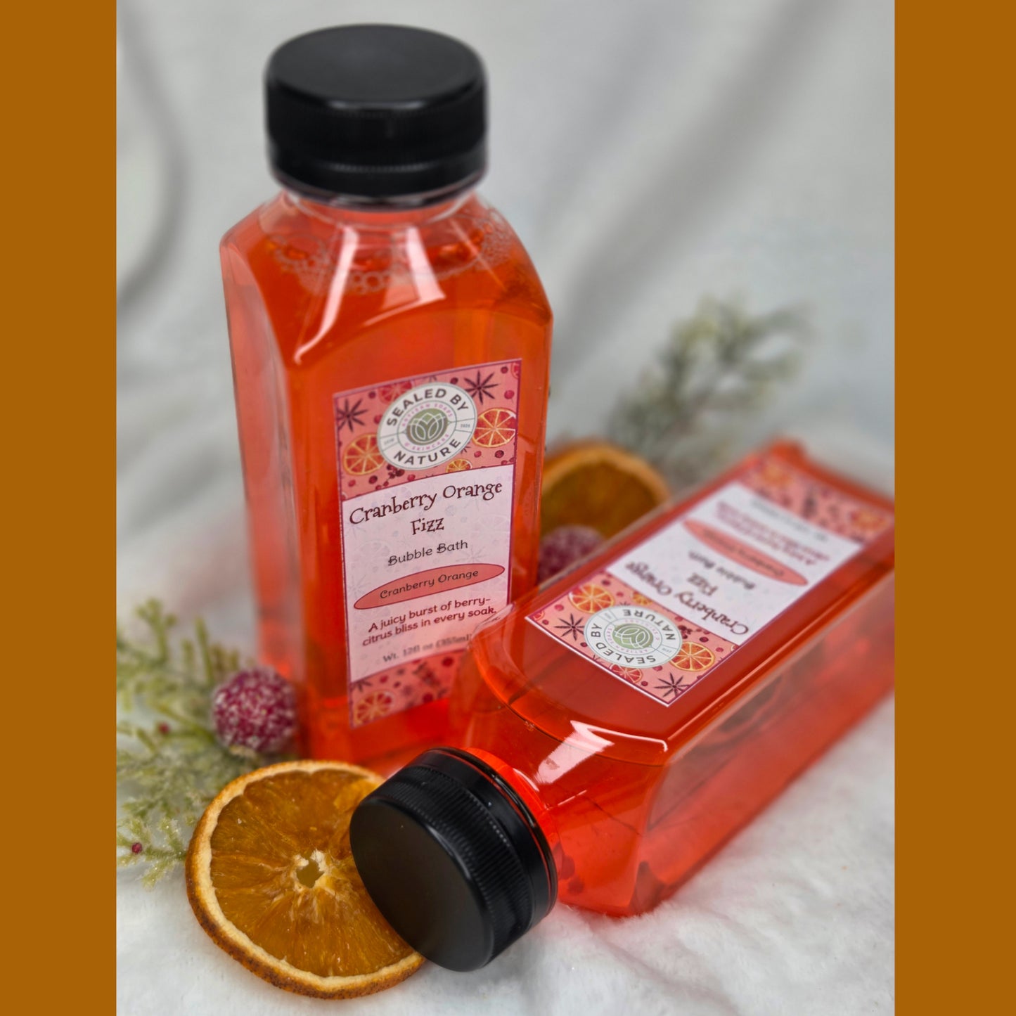 orange bubble bath in a bottle