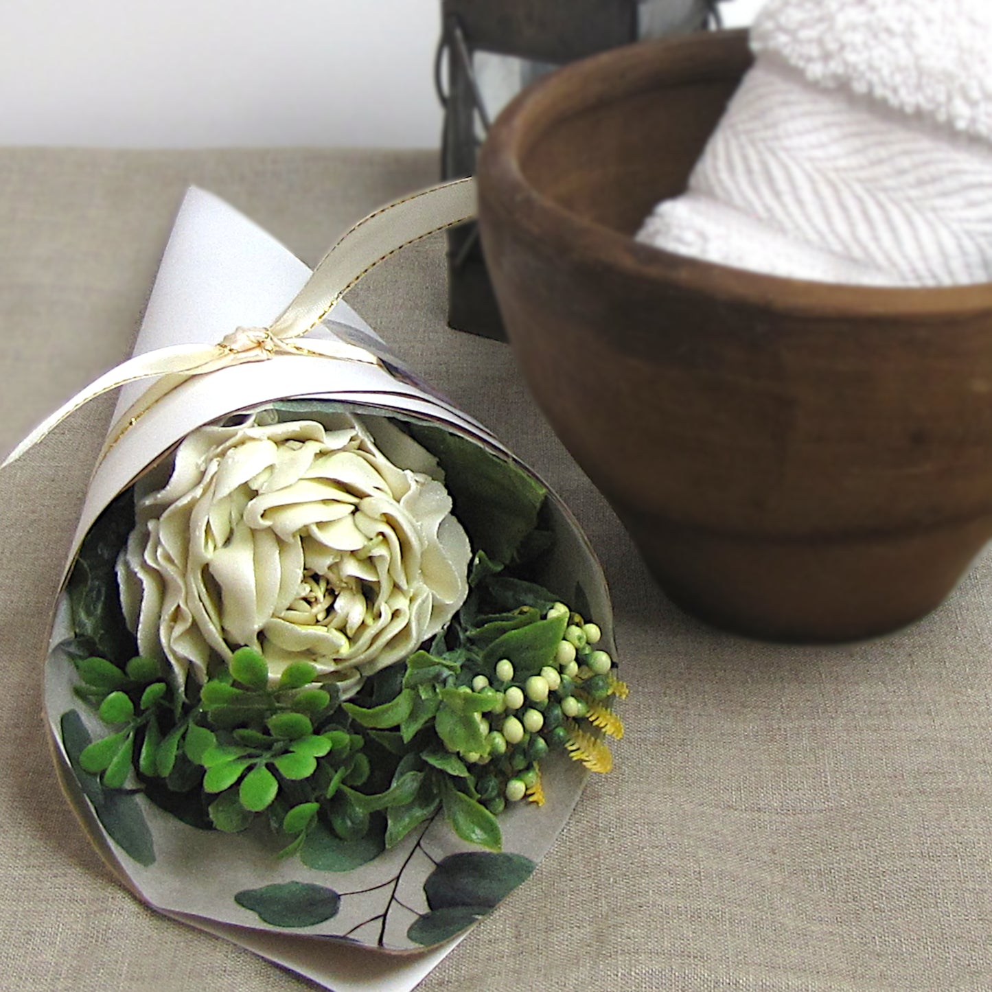 Satin Cream Peony - Handcrafted Soap Bouquet