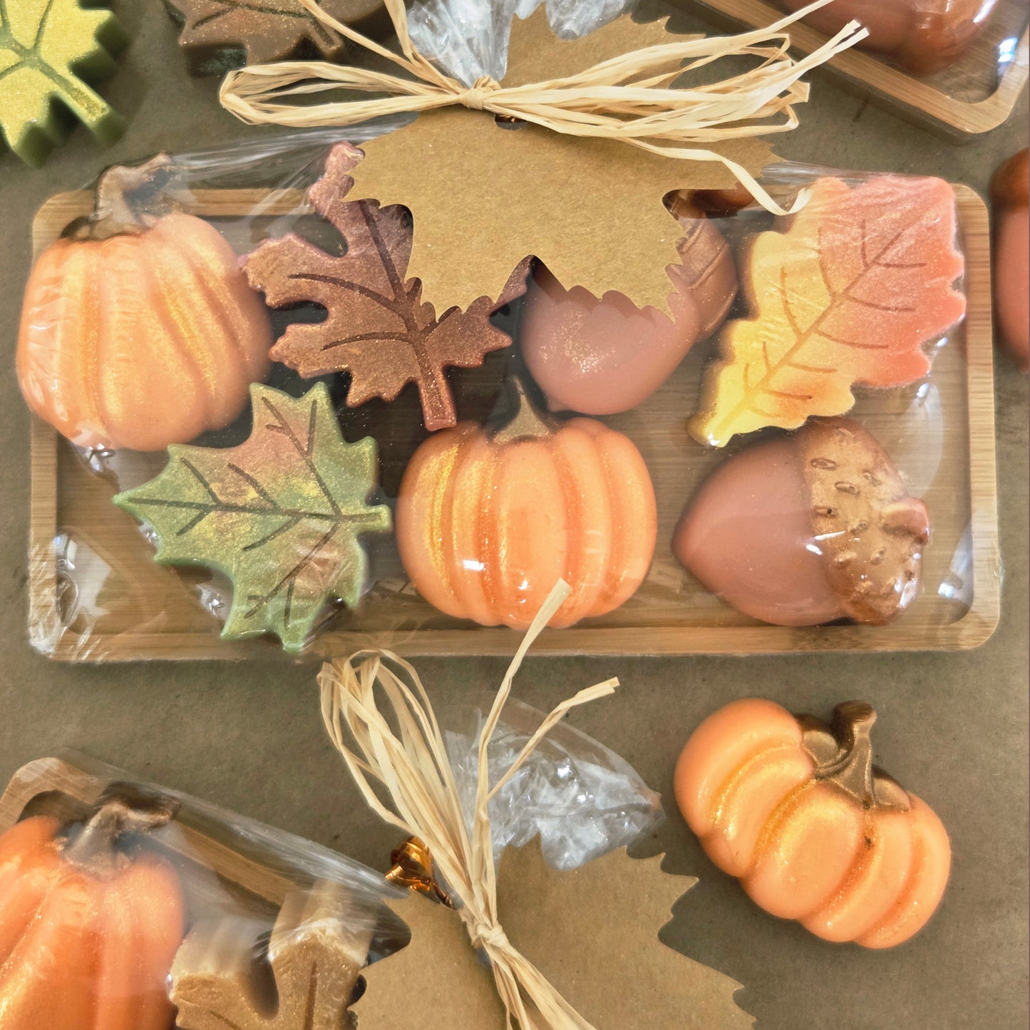 Packaged soaps with pumpkin and fall leaves