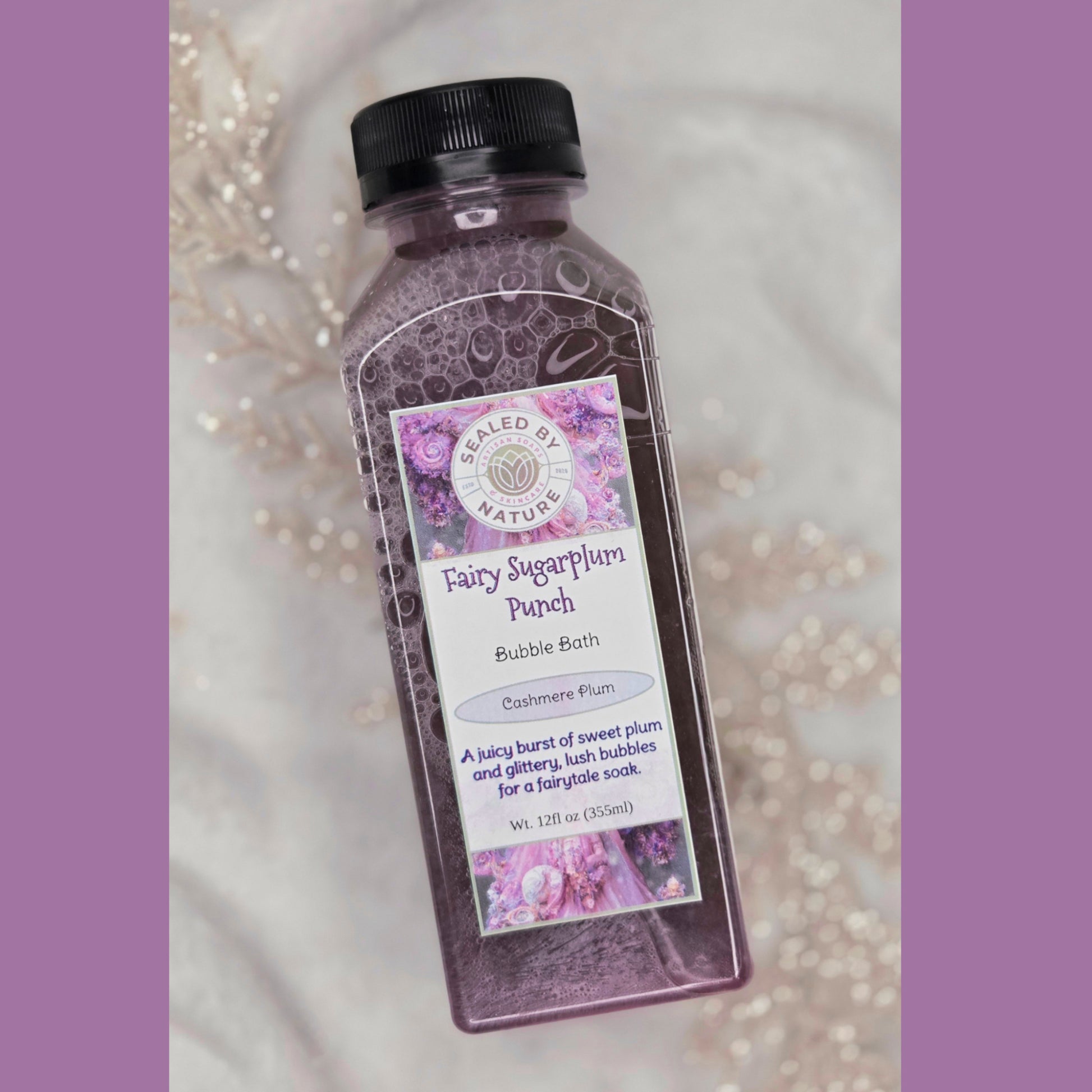 purple bubble bath in a bottle