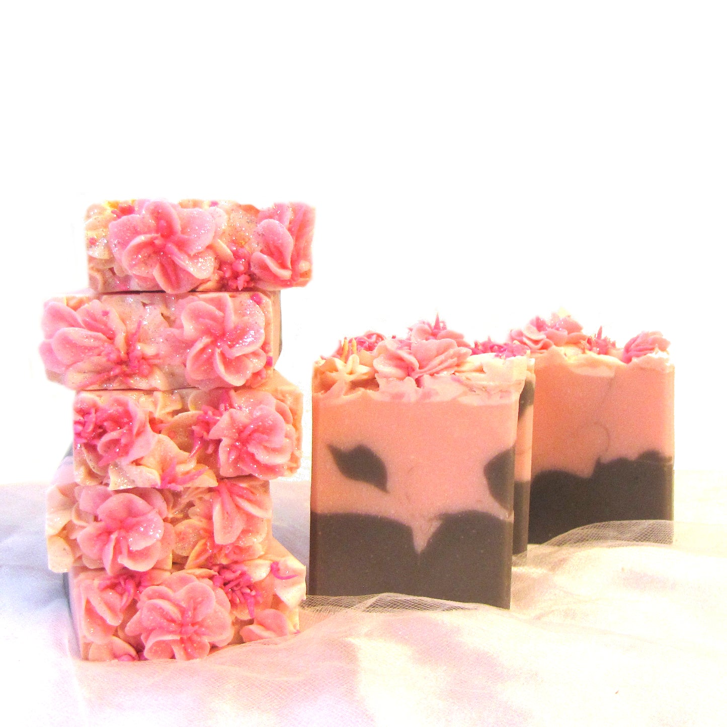 Japanese Cherry Blossom soap with piped flowers