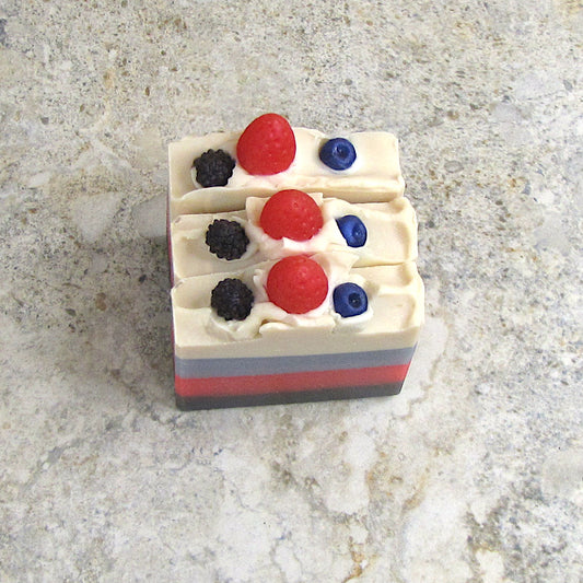 Berry Picnic Soap Bar with Berry Embeds on top.