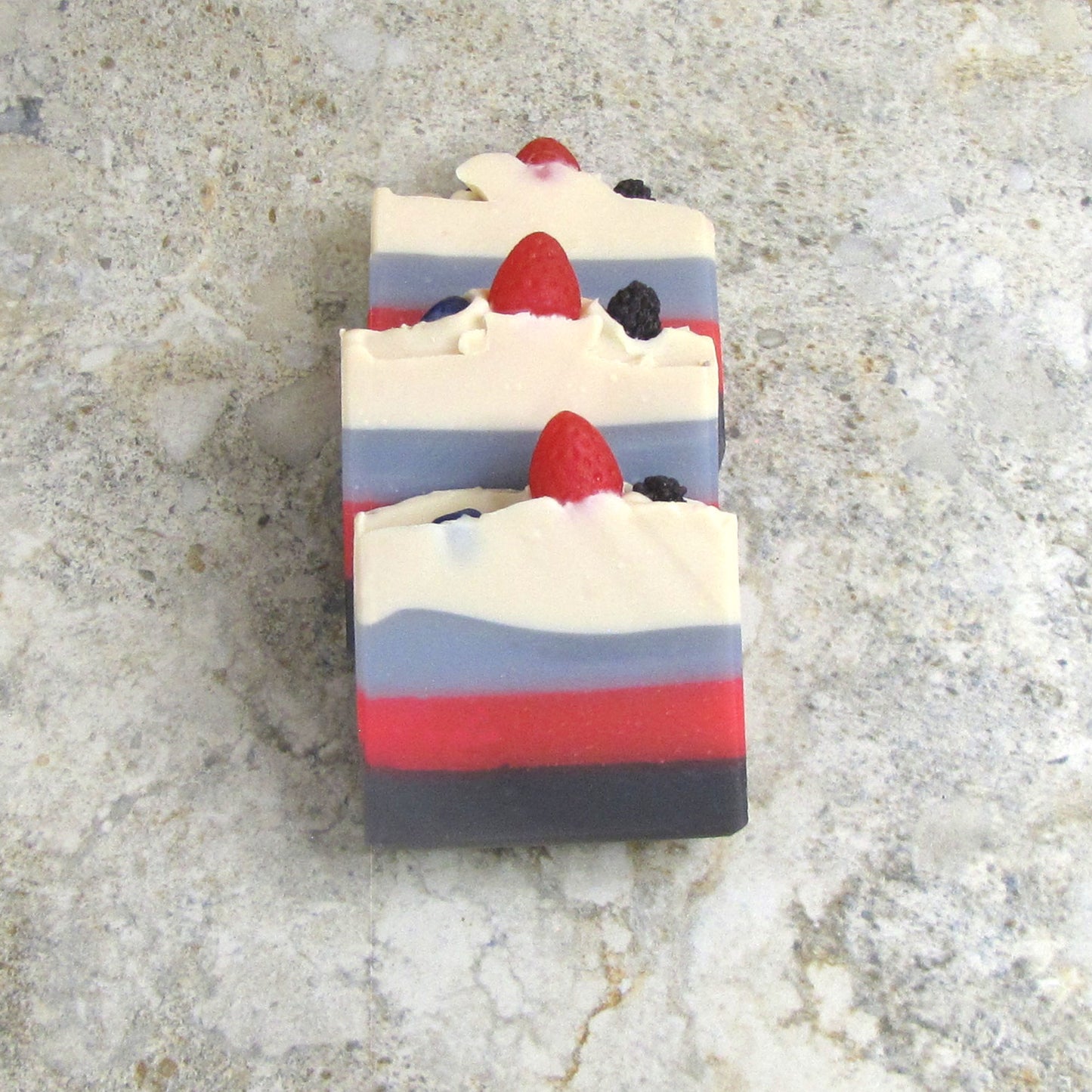 Handcrafted Soap Bar with three layers of berry colors