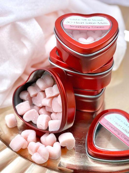 Strawberry Cream Lotion Melts – 30 Single-Use Heart-Shaped Melts
