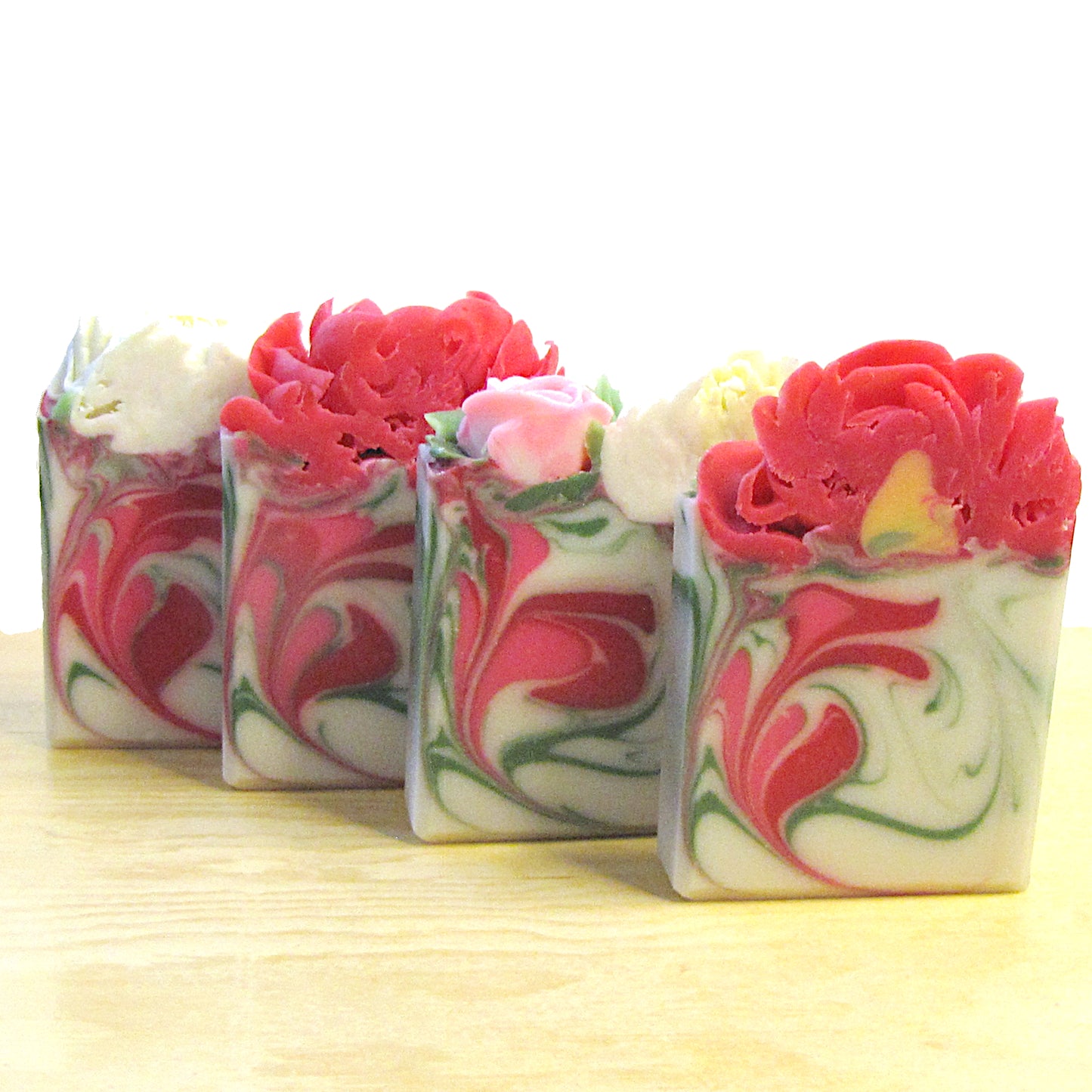 Snow-White & Rose-Red, hand-piped floral soap