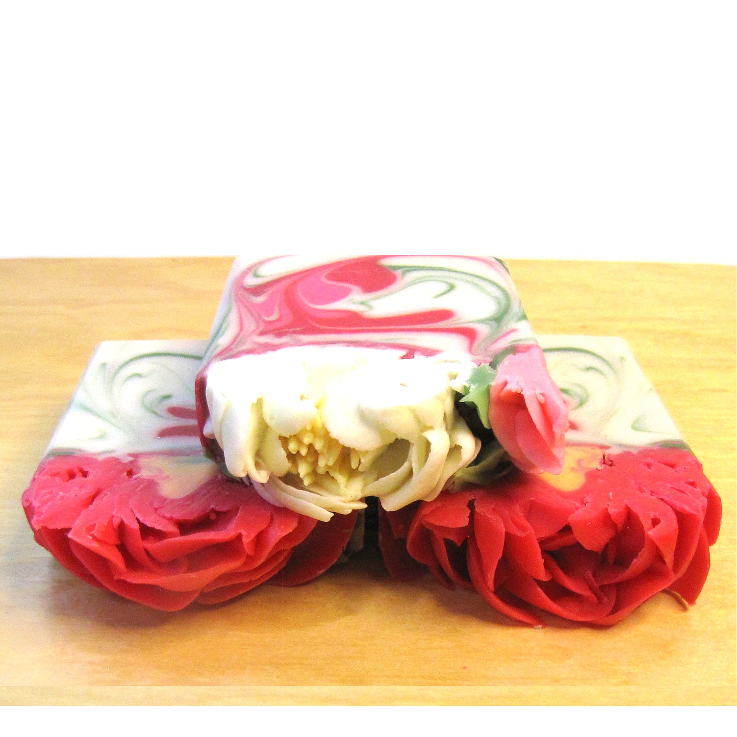 Snow-White & Rose-Red, hand-piped floral soap