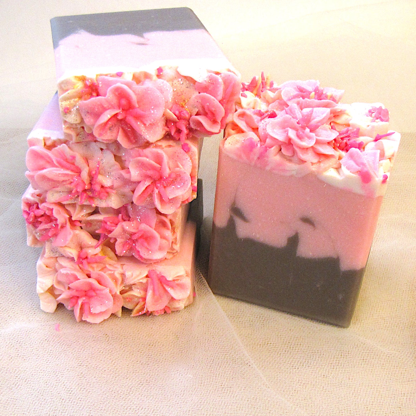 Japanese Cherry Blossom soap with piped flowers