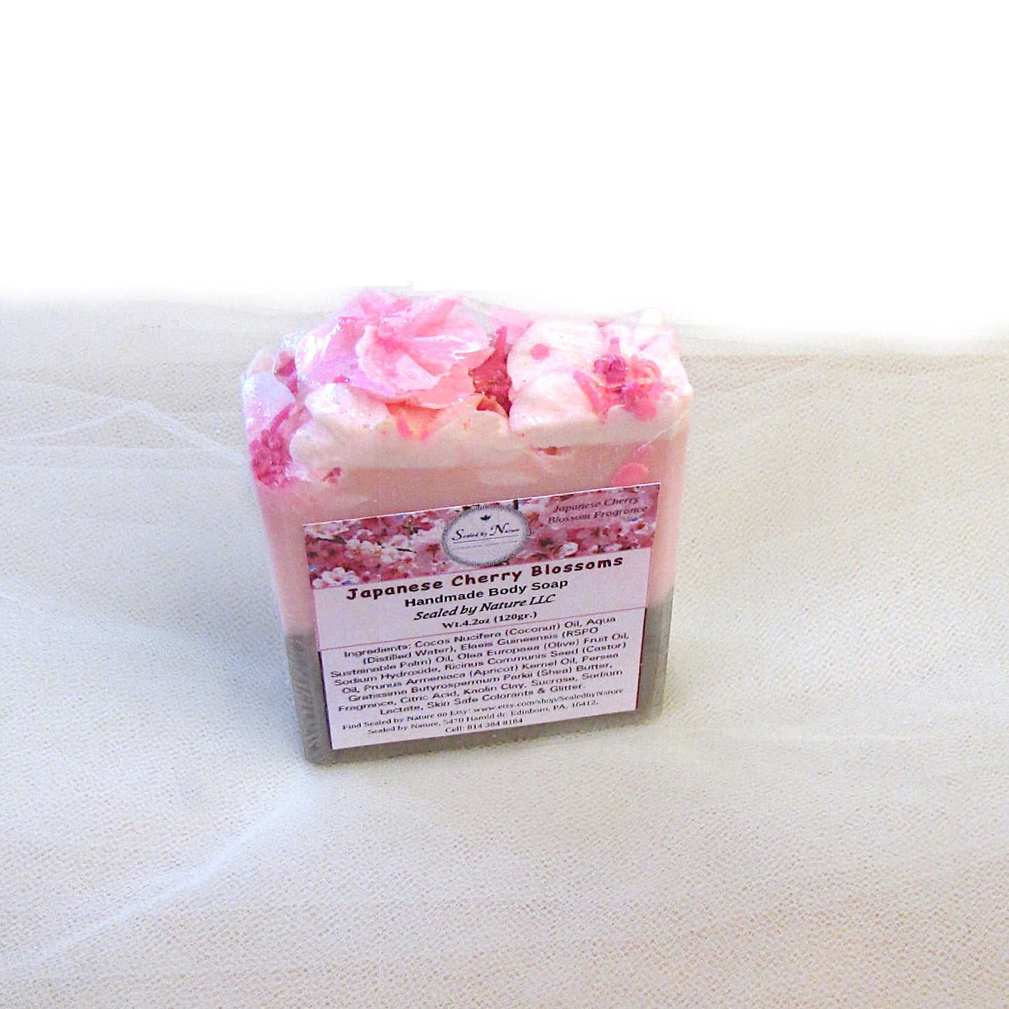 Japanese Cherry Blossom soap with piped flowers